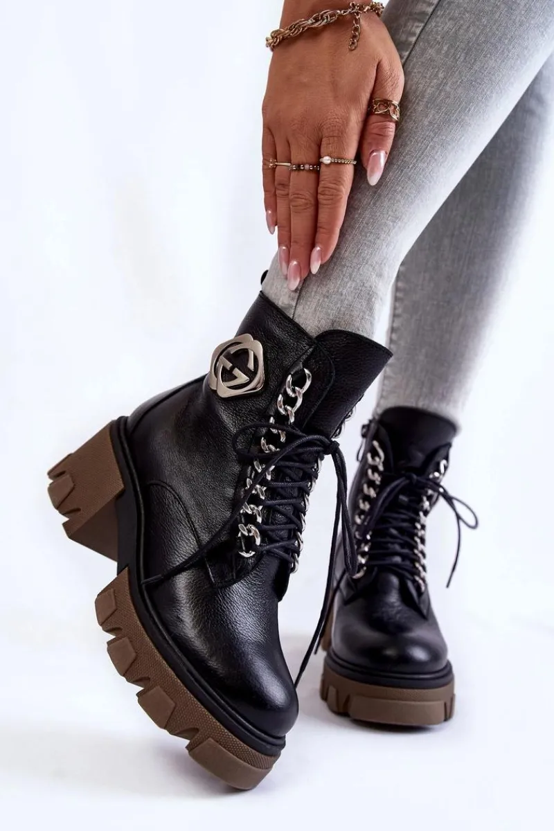 Discount Skórzane Ocieplane Botki Na Suwak Czarne Lemar Raynes Damskie Damskie Trapery|Botki Sznurowane