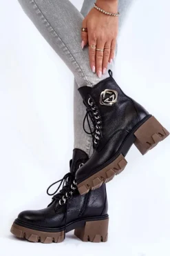 Discount Skórzane Ocieplane Botki Na Suwak Czarne Lemar Raynes Damskie Damskie Trapery|Botki Sznurowane