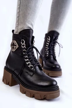 Discount Skórzane Ocieplane Botki Na Suwak Czarne Lemar Raynes Damskie Damskie Trapery|Botki Sznurowane