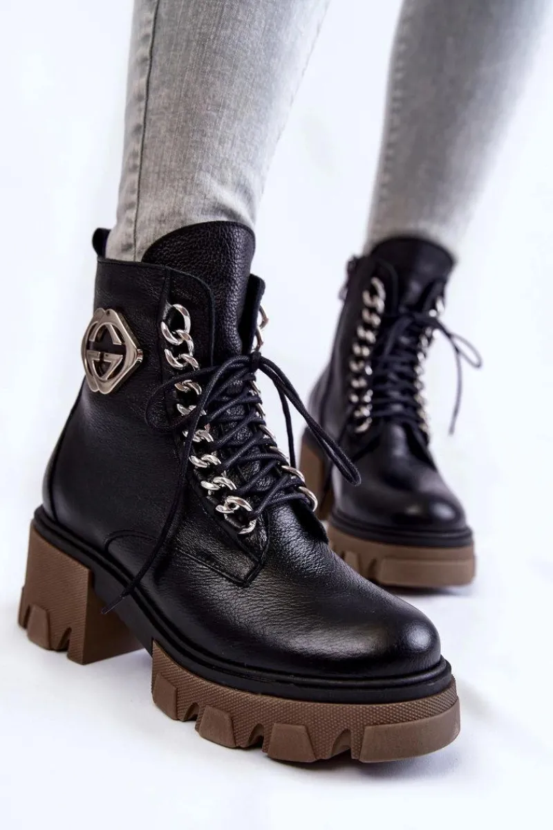 Discount Skórzane Ocieplane Botki Na Suwak Czarne Lemar Raynes Damskie Damskie Trapery|Botki Sznurowane