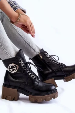 Discount Skórzane Ocieplane Botki Na Suwak Czarne Lemar Raynes Damskie Damskie Trapery|Botki Sznurowane