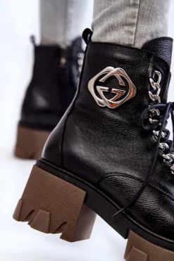 Discount Skórzane Ocieplane Botki Na Suwak Czarne Lemar Raynes Damskie Damskie Trapery|Botki Sznurowane