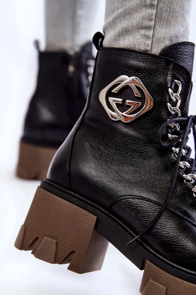 Discount Skórzane Ocieplane Botki Na Suwak Czarne Lemar Raynes Damskie Damskie Trapery|Botki Sznurowane