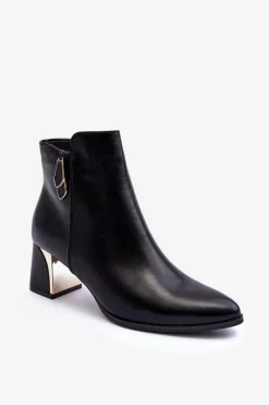 Sale Boto Skórzane Ocieplane Botki Na Słupku Czarne Amanis