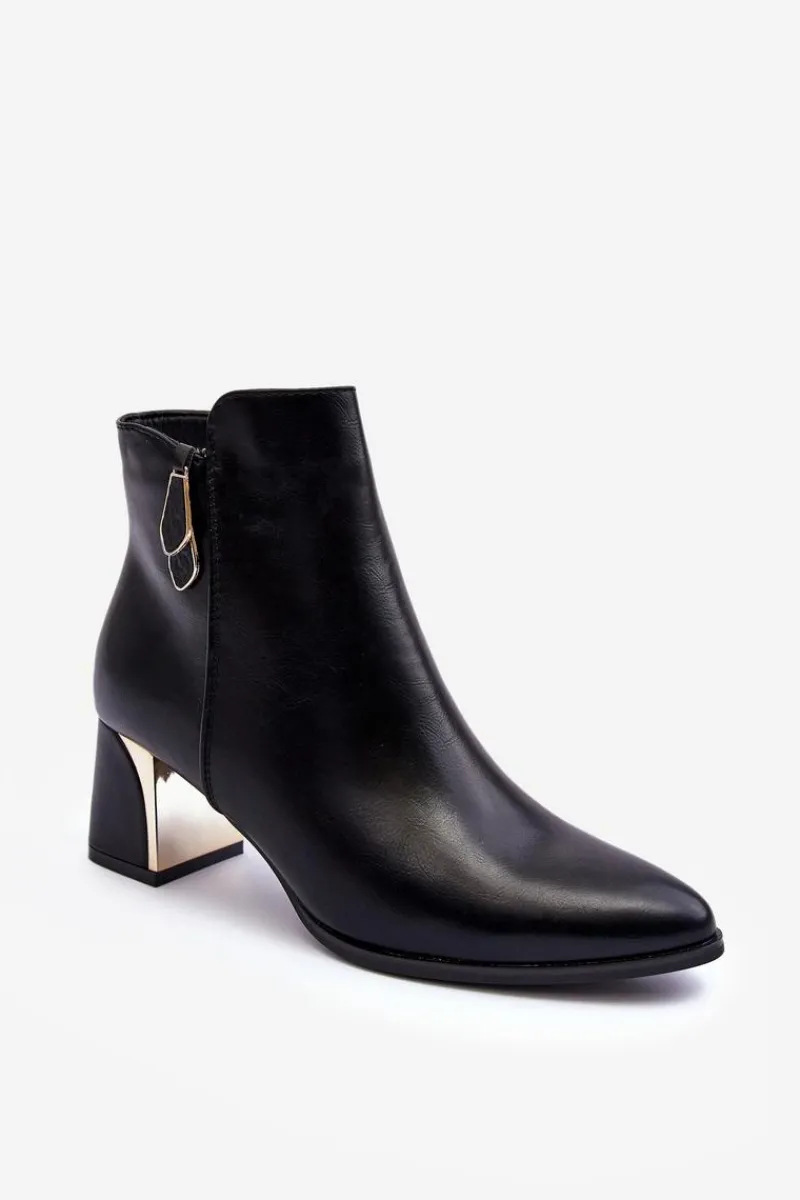 Sale Boto Skórzane Ocieplane Botki Na Słupku Czarne Amanis