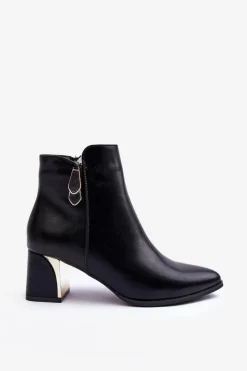 Sale Boto Skórzane Ocieplane Botki Na Słupku Czarne Amanis