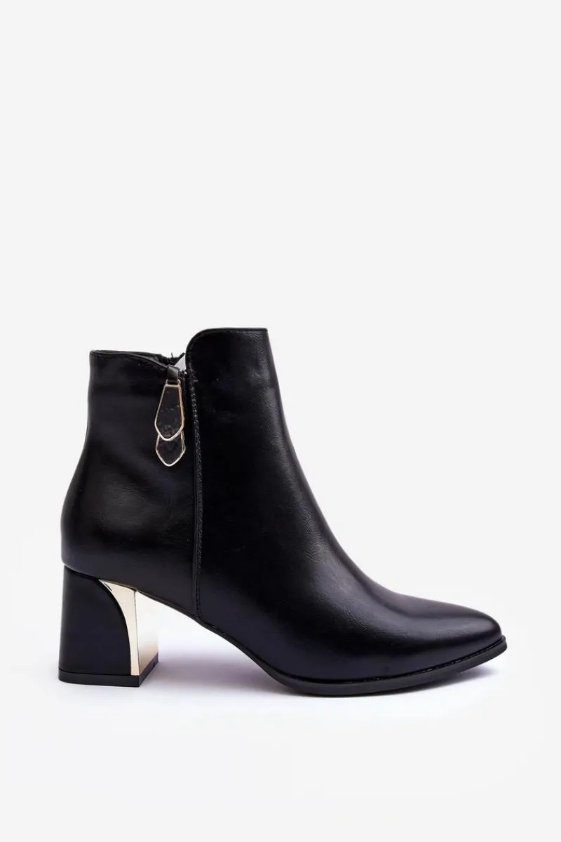 Sale Boto Skórzane Ocieplane Botki Na Słupku Czarne Amanis