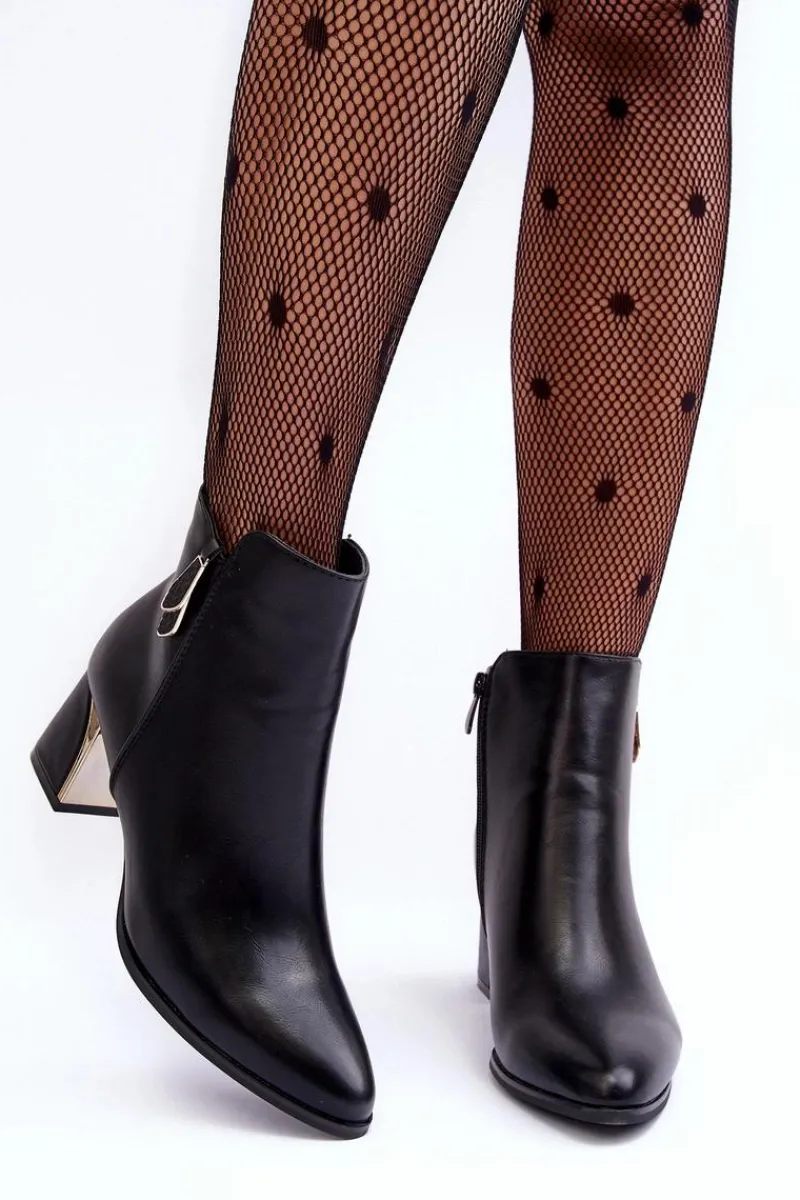 Sale Boto Skórzane Ocieplane Botki Na Słupku Czarne Amanis