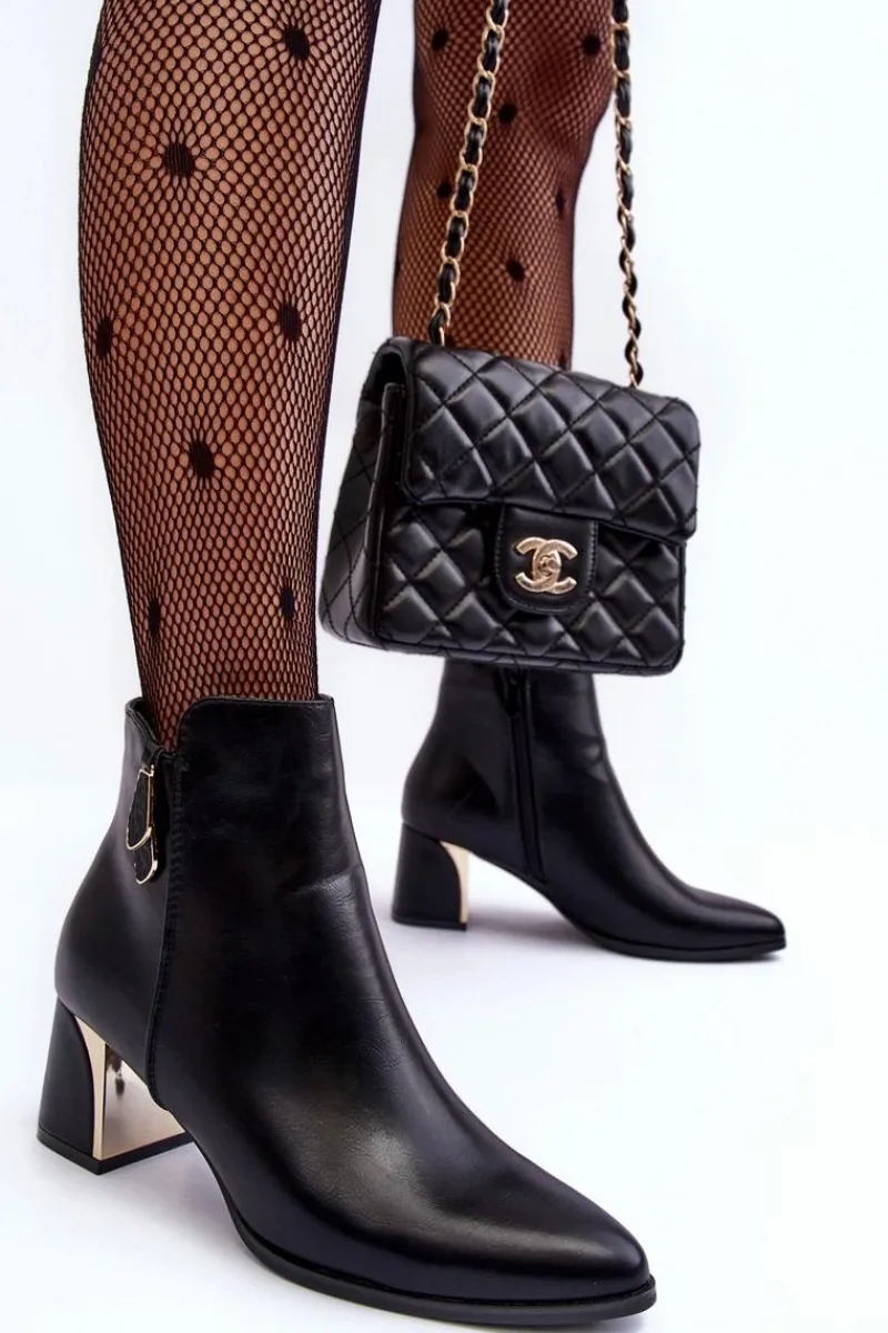 Sale Boto Skórzane Ocieplane Botki Na Słupku Czarne Amanis