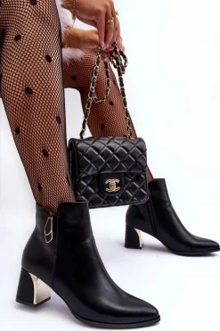 Sale Boto Skórzane Ocieplane Botki Na Słupku Czarne Amanis