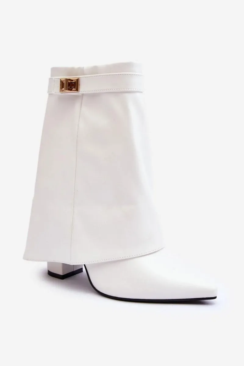 Botki Na Słupku|Brązowe I Beżowe Botki>Boto Skórzane Ocieplane Botki Na Słupku Białe Chevie