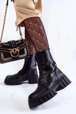 New Buty Sergio Leone Skórzane Ocieplane Botki Na Platformie Czarne Telisa