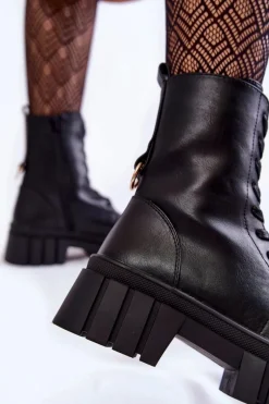 New Buty Sergio Leone Skórzane Ocieplane Botki Na Platformie Czarne Telisa