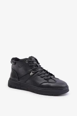 Best Skórzane Ocieplane Botki Sneakersy Męskie LCJ-24-33-2913 Czarne Męskie Obuwie Sportowe Męskie|Botki Męskie