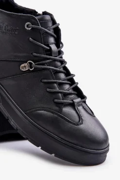 Best Skórzane Ocieplane Botki Sneakersy Męskie LCJ-24-33-2913 Czarne Męskie Obuwie Sportowe Męskie|Botki Męskie