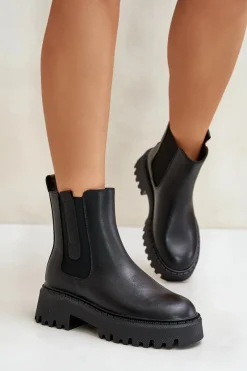 Botki Ocieplane|Czarne Botki>Big Star Shoes Skórzane Ocieplane Botki Sztyblety Damskie Big Star OO274A386 Czarne