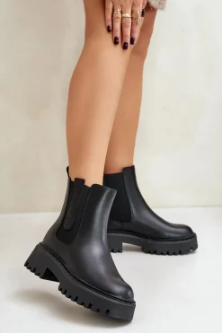 Botki Ocieplane|Czarne Botki>Big Star Shoes Skórzane Ocieplane Botki Sztyblety Damskie Big Star OO274A386 Czarne