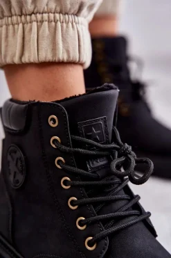 Discount Evento Skórzane Ocieplane Botki Trapery Czarne Felizia