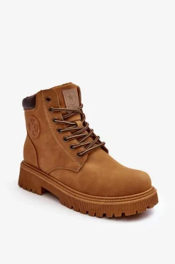 Botki Ocieplane|Damskie Trapery>Evento Skórzane Ocieplane Botki Trapery Camel Felizia Brązowy