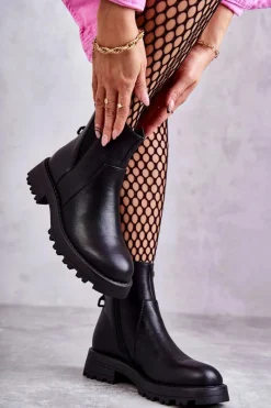 Czarne Botki|Botki Zimowe Damskie><noscript><img width=