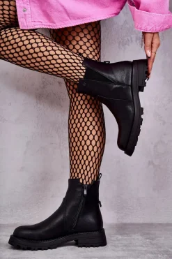 Czarne Botki|Botki Zimowe Damskie><noscript><img width=