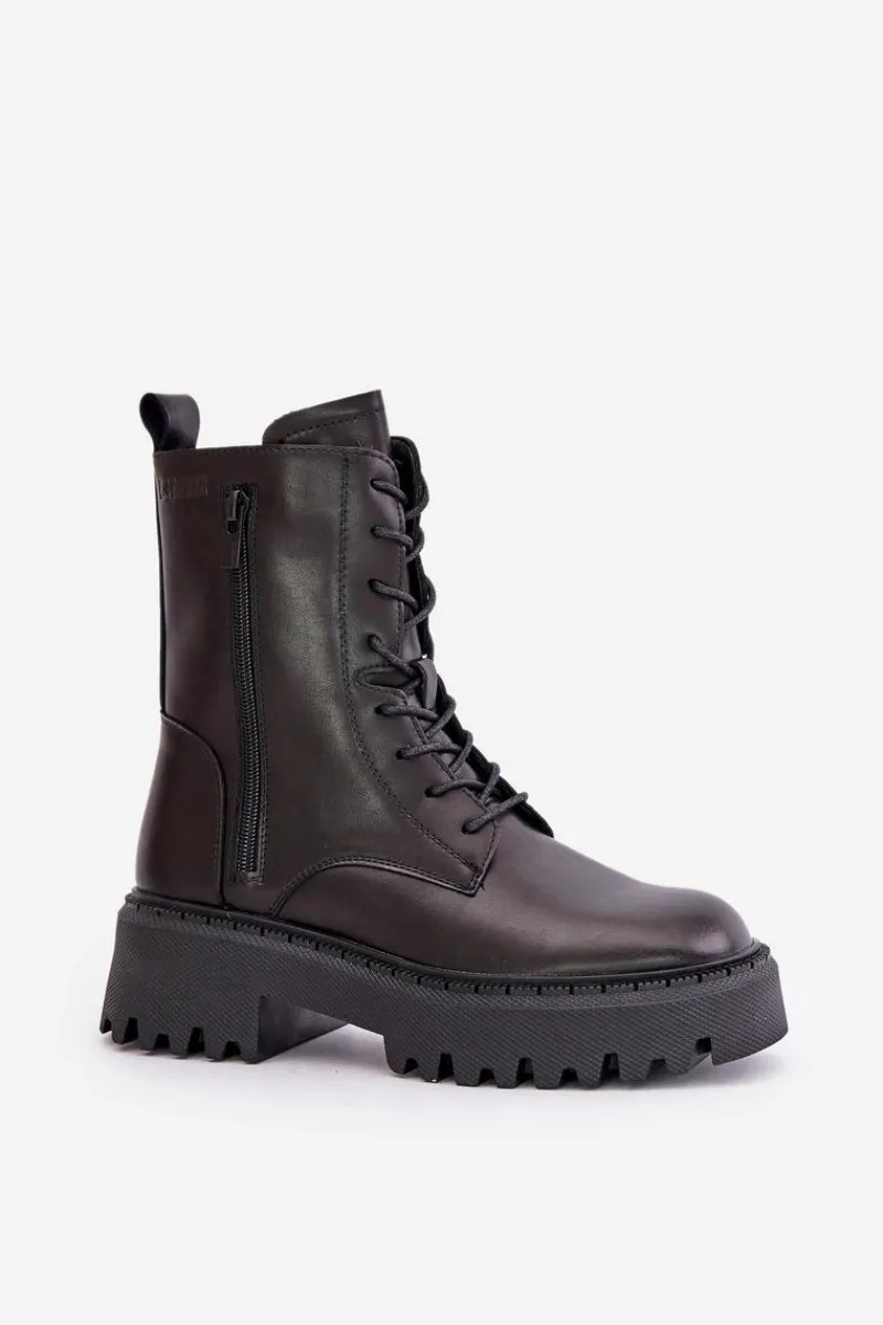 Best Big Star Shoes Skórzane Ocieplane Botki Workery Damskie Big Star OO274A387 Czarne