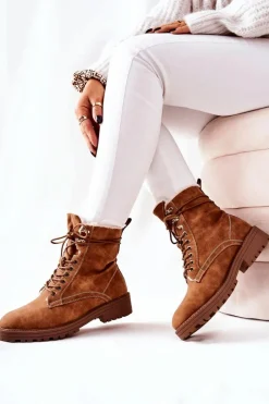 Best Boto Skórzane Ocieplane Botki Workery Camel Kimmie