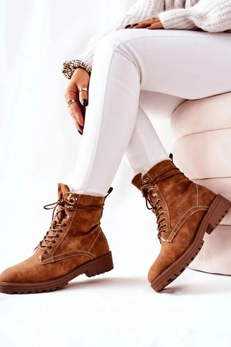 Best Boto Skórzane Ocieplane Botki Workery Camel Kimmie