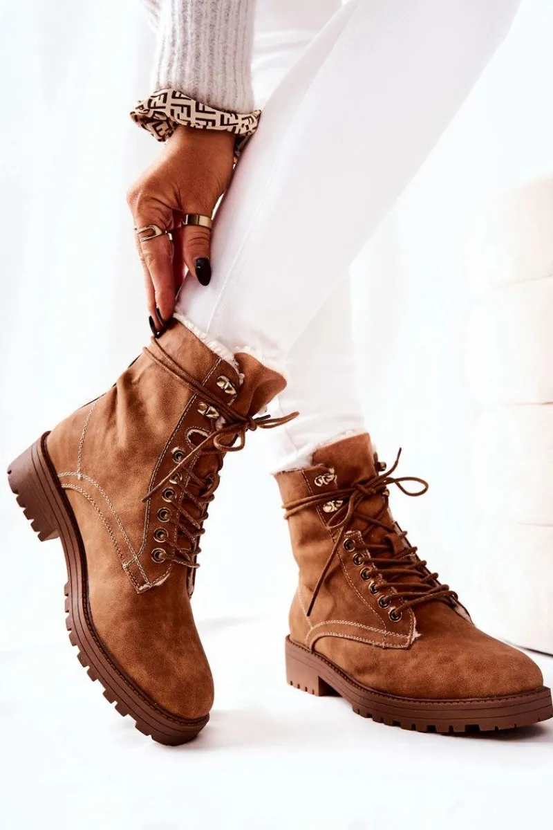 Best Boto Skórzane Ocieplane Botki Workery Camel Kimmie