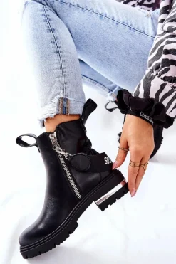 Czarne Botki|Brązowe I Beżowe Botki>Boto Skórzane Ocieplane Botki Z Suwakiem Czarne Cortona