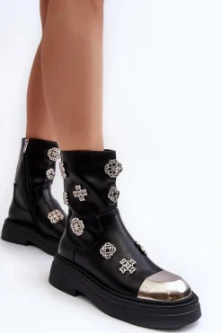 Czarne Botki|Botki Zimowe Damskie><noscript><img width=