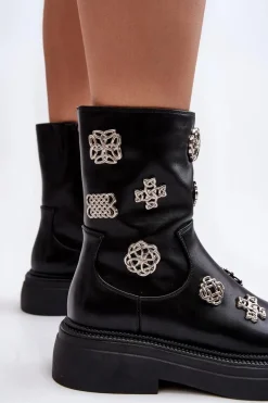 Czarne Botki|Botki Zimowe Damskie><noscript><img width=