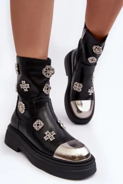 Czarne Botki|Botki Zimowe Damskie><noscript><img width=