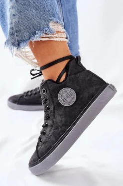 Trampki Ocieplane|Trampki Damskie Big Star>Big Star Shoes Skórzane Ocieplane Trampki Big Star II274148 Czarne