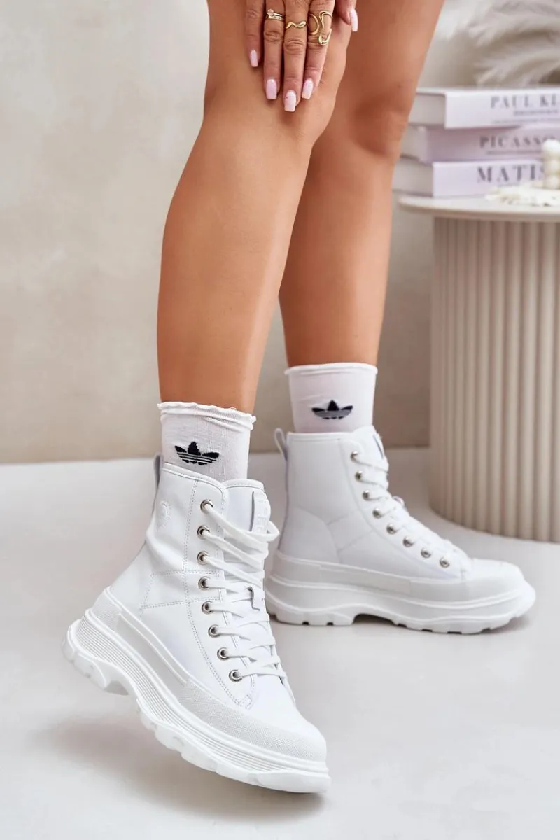 Trampki Ocieplane|Trampki Damskie Big Star>Big Star Shoes Skórzane Ocieplane Trampki Na Masywnej Platformie Big Star OO274A598 Białe