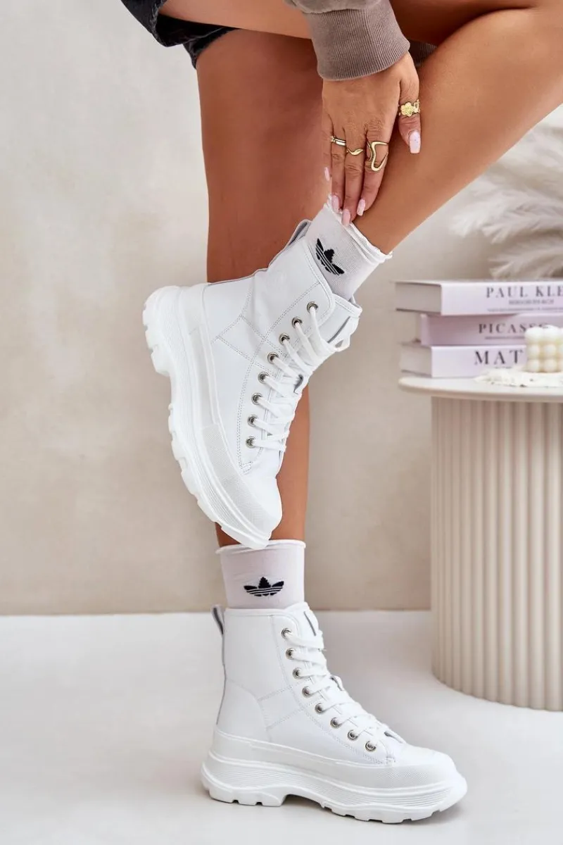 Trampki Ocieplane|Trampki Damskie Big Star>Big Star Shoes Skórzane Ocieplane Trampki Na Masywnej Platformie Big Star OO274A598 Białe