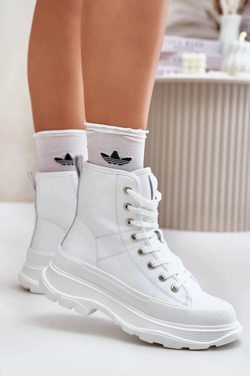 Trampki Ocieplane|Trampki Damskie Big Star>Big Star Shoes Skórzane Ocieplane Trampki Na Masywnej Platformie Big Star OO274A598 Białe