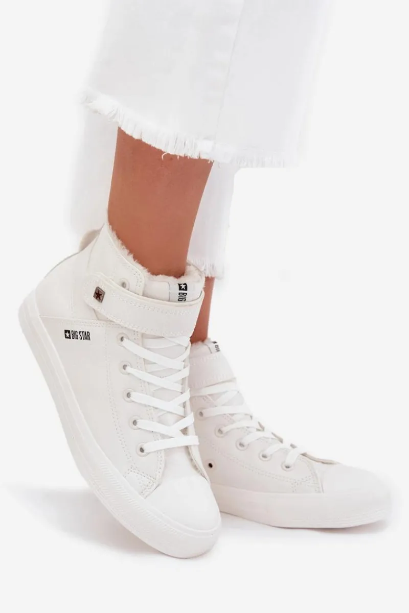 Sale Big Star Shoes Skórzane Ocieplane Trampki BIG STAR V274541FW Białe