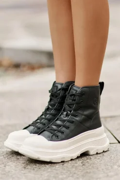 Big Star Shoes Skórzane Ocieplane Trampki Na Masywnej Platformie Big Star OO274A599 Czarne Czarny