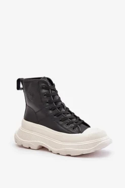 Big Star Shoes Skórzane Ocieplane Trampki Na Masywnej Platformie Big Star OO274A599 Czarne Czarny