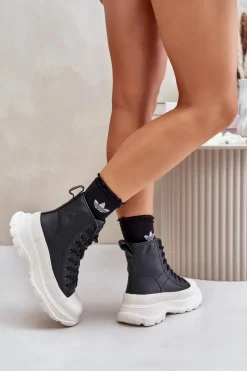 Big Star Shoes Skórzane Ocieplane Trampki Na Masywnej Platformie Big Star OO274A599 Czarne Czarny