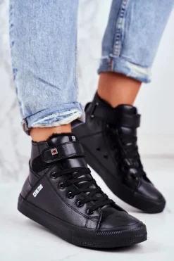 Discount Big Star Shoes Skórzane Ocieplane Trampki BIG STAR V274542FW Czarne Czarny