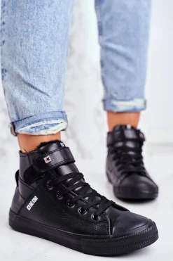 Discount Big Star Shoes Skórzane Ocieplane Trampki BIG STAR V274542FW Czarne Czarny