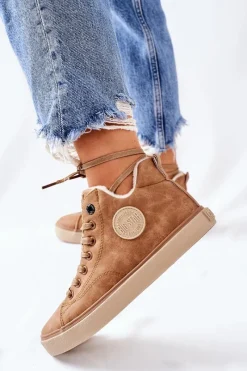 Outlet Big Star Shoes Skórzane Ocieplane Trampki Big Star II274149 Camel