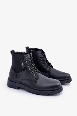 Botki Męskie></noscript>Big Star Shoes Skórzane Ocieplane Trapery Botki Męskie Big Star OO174166 Czarne