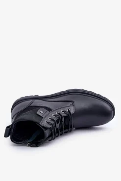 Botki Męskie></noscript>Big Star Shoes Skórzane Ocieplane Trapery Botki Męskie Big Star OO174166 Czarne