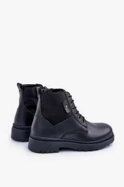 Botki Męskie></noscript>Big Star Shoes Skórzane Ocieplane Trapery Botki Męskie Big Star OO174166 Czarne