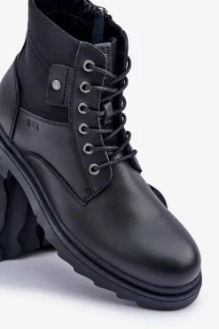 Botki Męskie></noscript>Big Star Shoes Skórzane Ocieplane Trapery Botki Męskie Big Star OO174166 Czarne