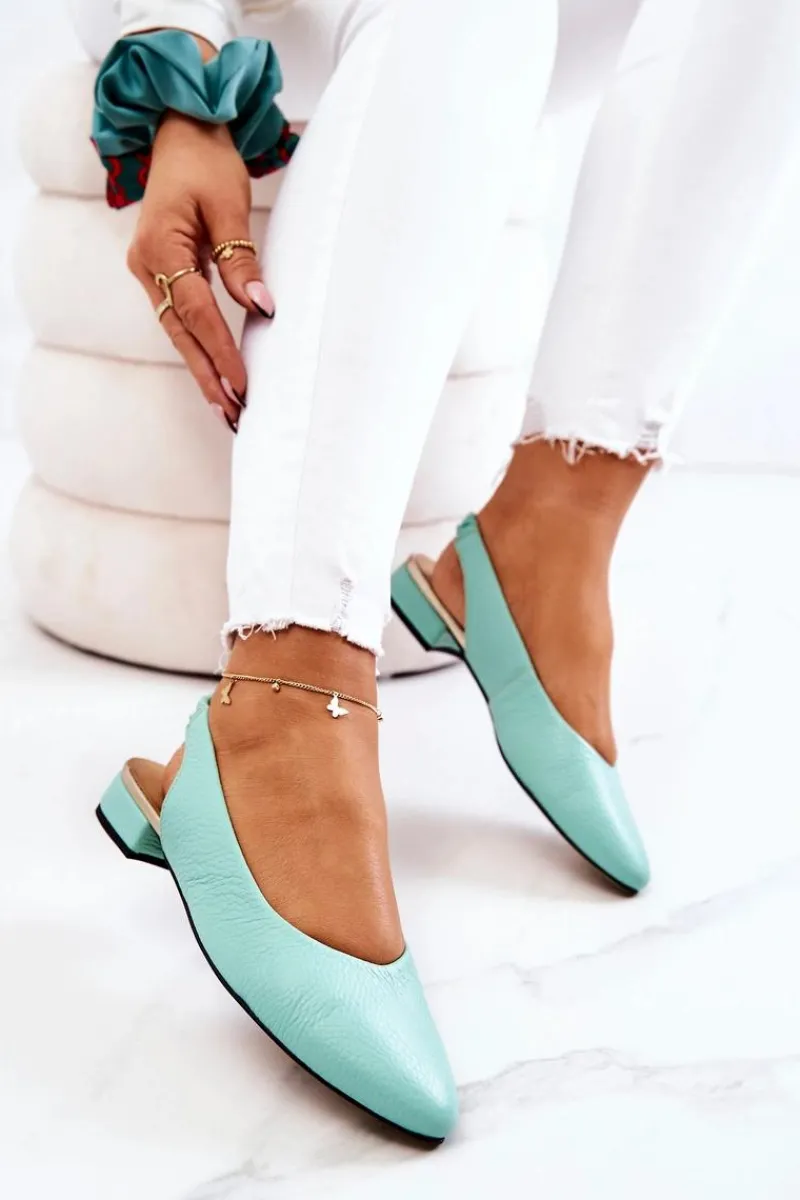 Baleriny Skórzane|Baleriny Klasyczne>Boto Skórzane Odkryte Baleriny Na Obcasie Zielone Noreen