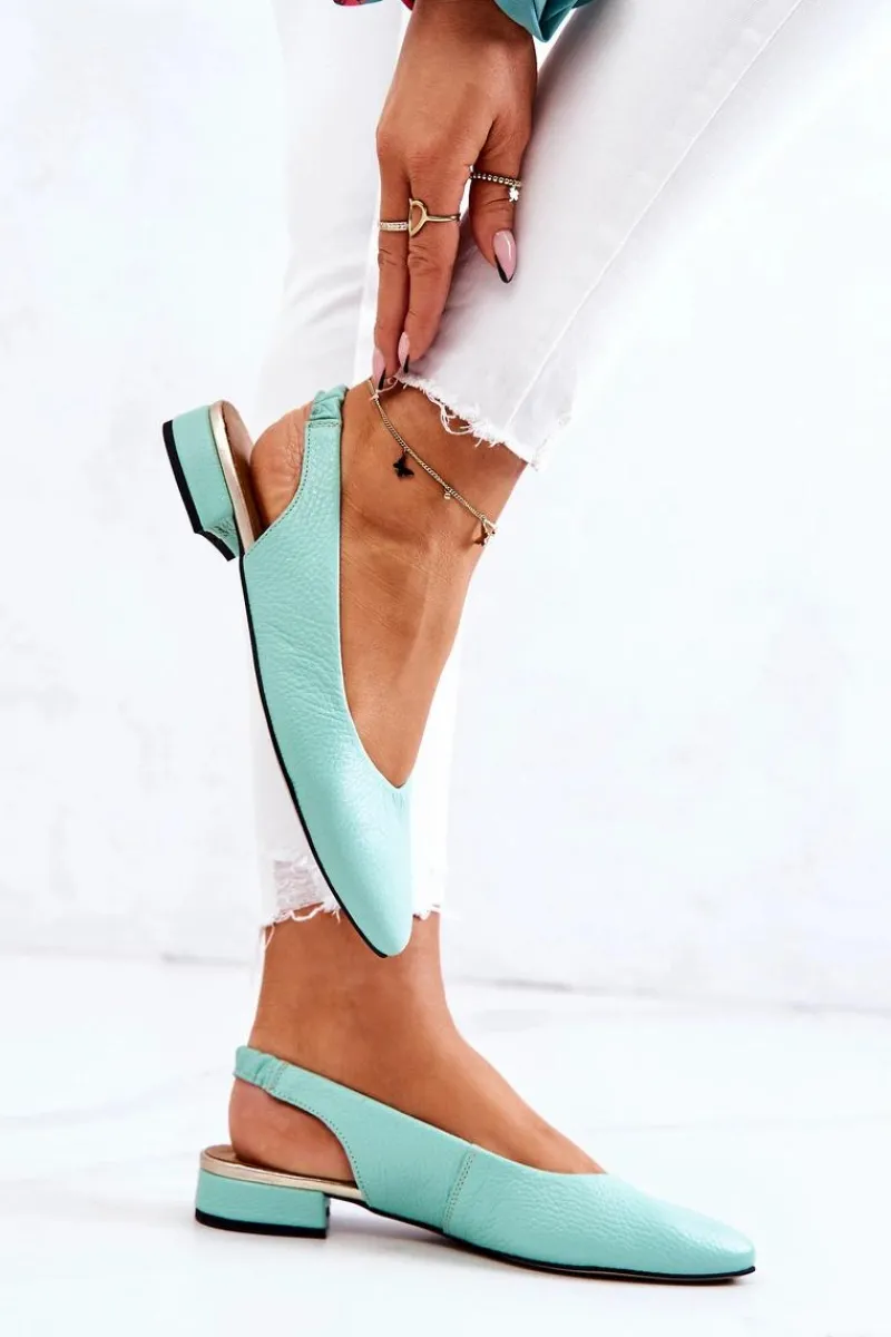 Baleriny Skórzane|Baleriny Klasyczne>Boto Skórzane Odkryte Baleriny Na Obcasie Zielone Noreen